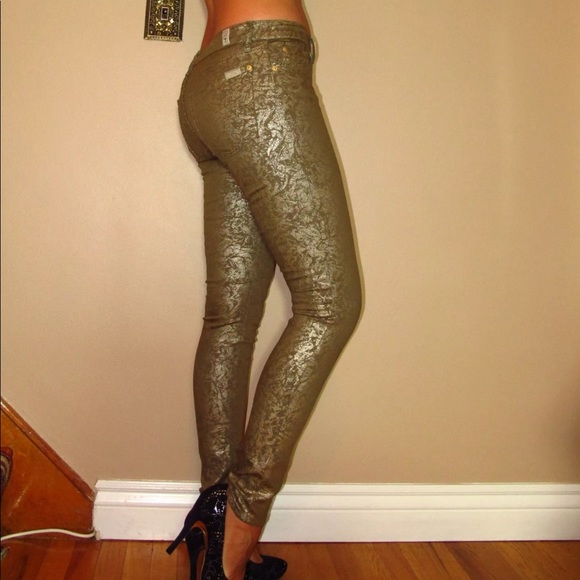 7 For All Mankind Gold Leaf Coated Skinny Jeans Size 25 Stretch - Picture 4 of 7